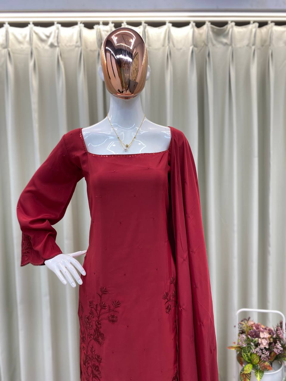 Trending 3-Piece Farsi Salwar Suit in Crepe Silk with Sequence Embroidery