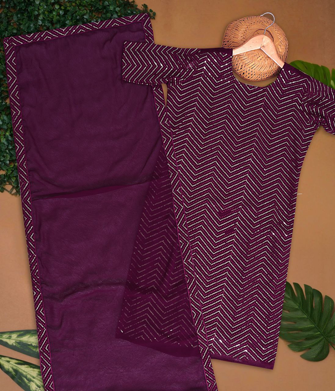 Soft Georgette Embroidered Kurta with Dupatta Set – Sequence Work | Sizes S to 3XL