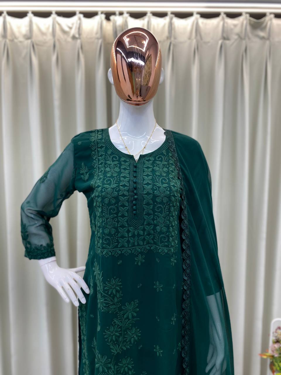 Exclusive Georgette Embroidered Suit Set with GPO Lace Dupatta