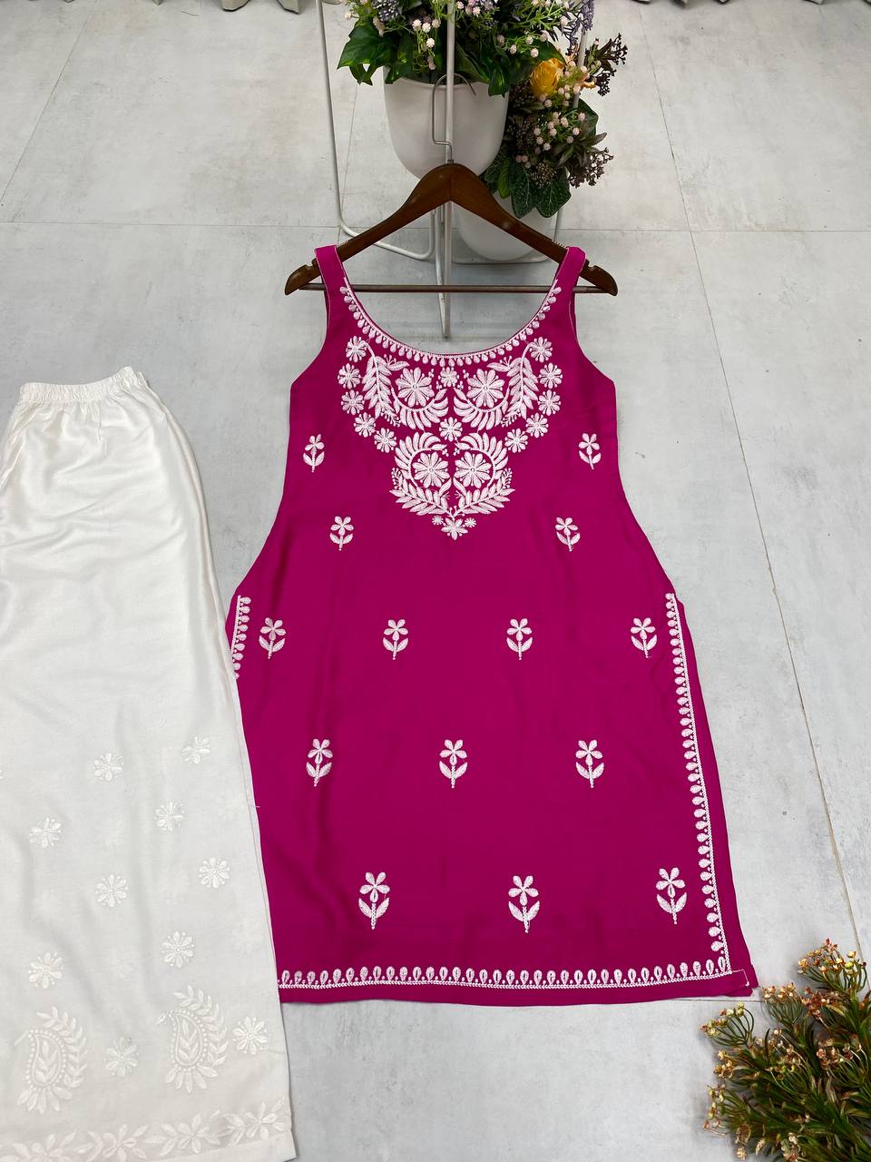 Designer Rayon Embroidered Top and Plazzo Set | Comfortable Daily & Casual Wear