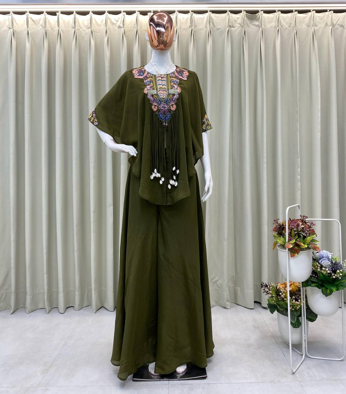 Trendy Indo-Western 3-Piece Set with Sequence Embroidery & Plazzo