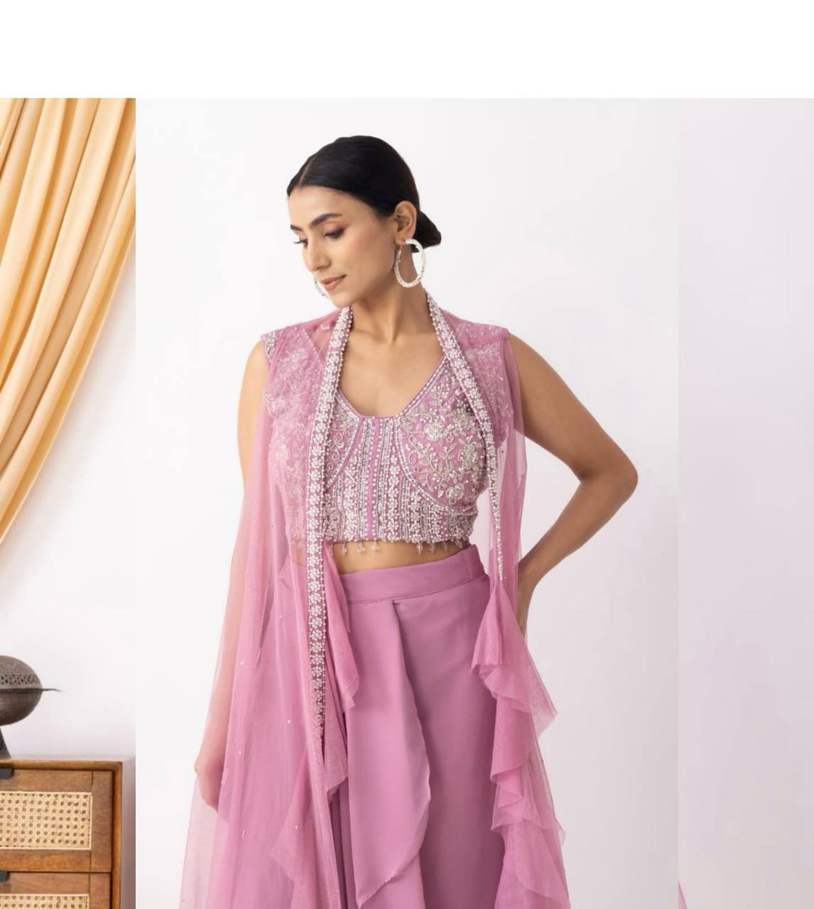 Trendy 3-Piece Western Dhoti Set with Embroidered Blouse & Koti – Perfect for Wedding Season
