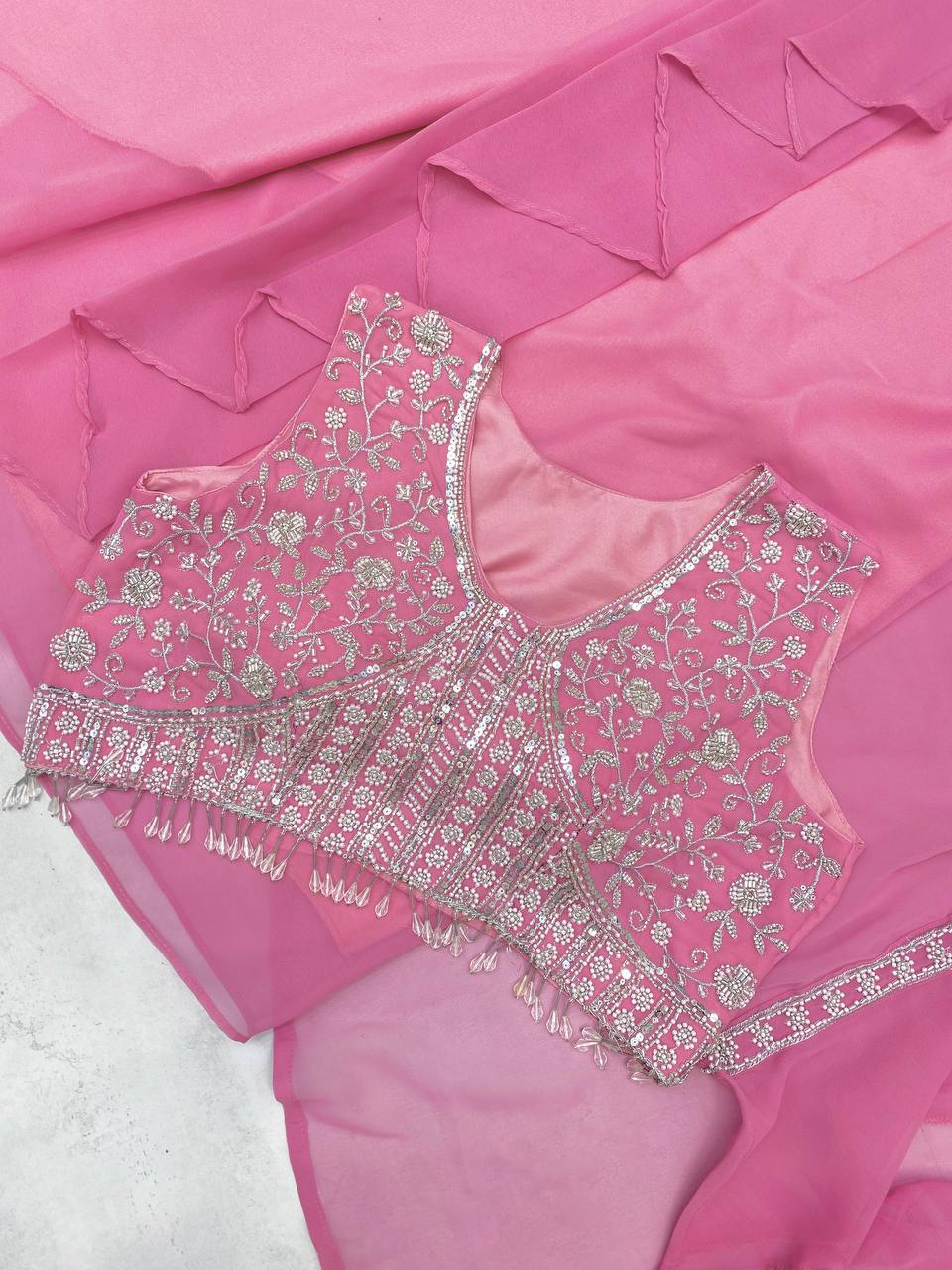 Trendy 3-Piece Western Dhoti Set with Embroidered Blouse & Koti – Perfect for Wedding Season