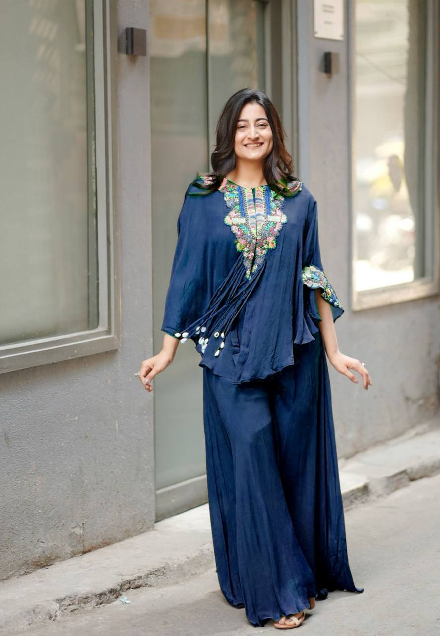 Trendy Indo-Western 3-Piece Set with Sequence Embroidery & Plazzo