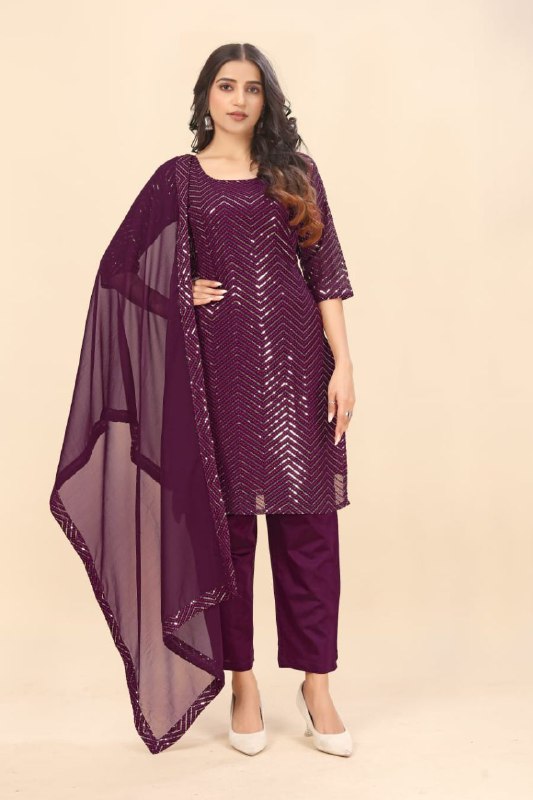 Soft Georgette Embroidered Kurta with Dupatta Set – Sequence Work | Sizes S to 3XL