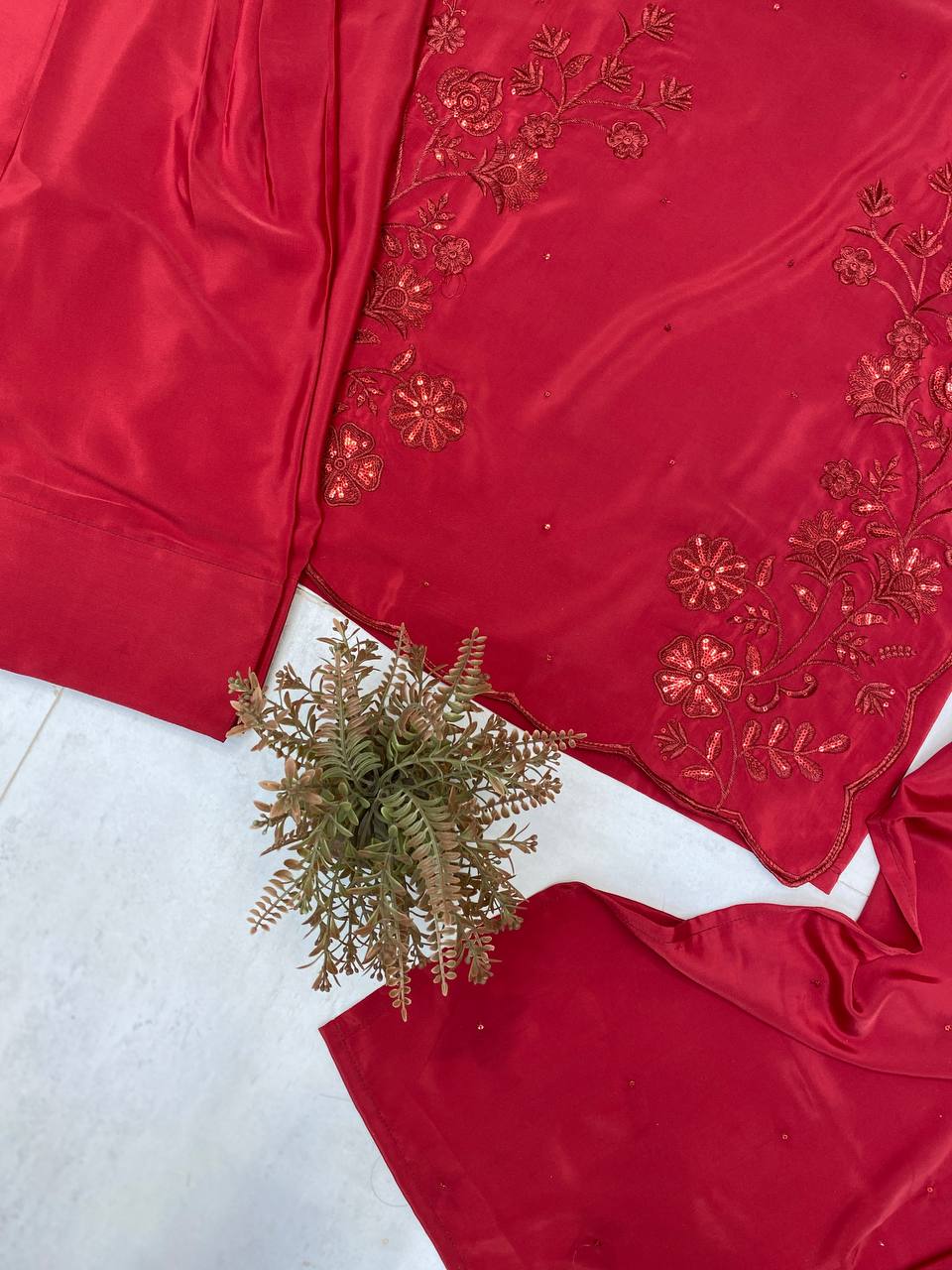 Trending 3-Piece Farsi Salwar Suit in Crepe Silk with Sequence Embroidery