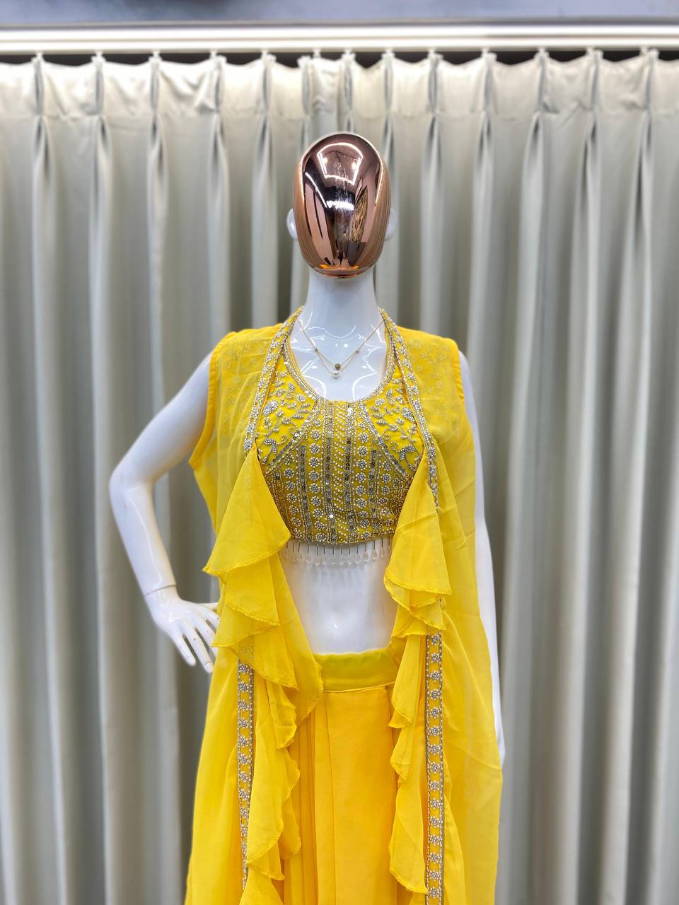 Trendy 3-Piece Western Dhoti Set with Embroidered Blouse & Koti – Perfect for Wedding Season
