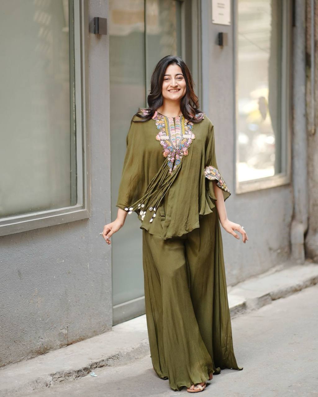 Trendy Indo-Western 3-Piece Set with Sequence Embroidery & Plazzo