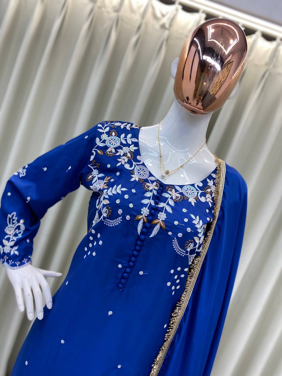 Designer 3-Piece Farsi Salwar Suit in French Crepe with Embroidery Work