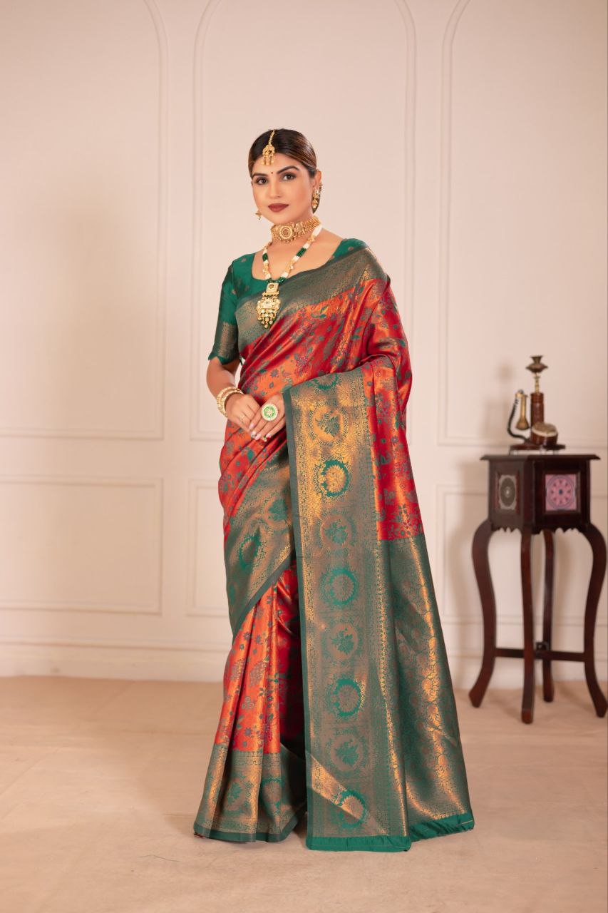 Royal Banarasi Silk Saree Set – Classic Weave & Elegant Finish | D.No. JG-1004