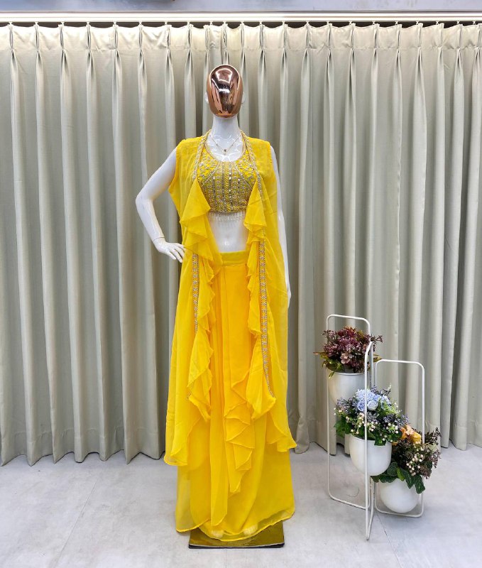 Trendy 3-Piece Western Dhoti Set with Embroidered Blouse & Koti – Perfect for Wedding Season
