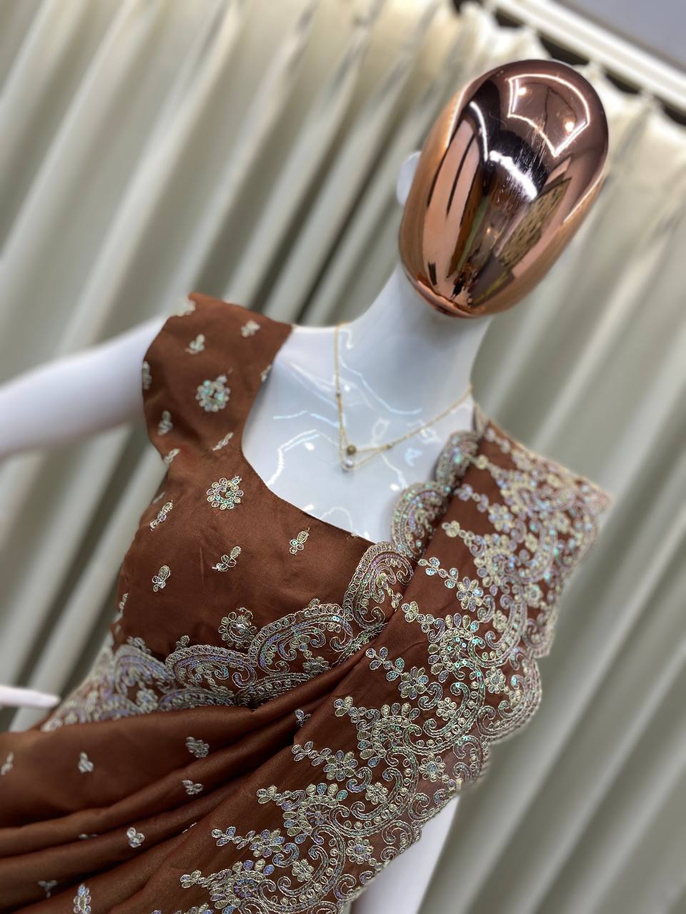 Designer Bridesmaid Saree in Cosmos Fabric with Heavy Sequence Embroidery & Cut Work | Ready-to-Wear Blouse