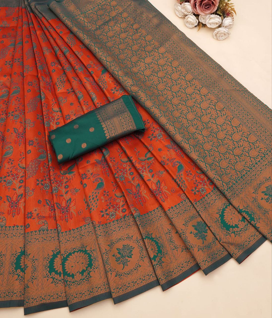 Royal Banarasi Silk Saree Set – Classic Weave & Elegant Finish | D.No. JG-1004