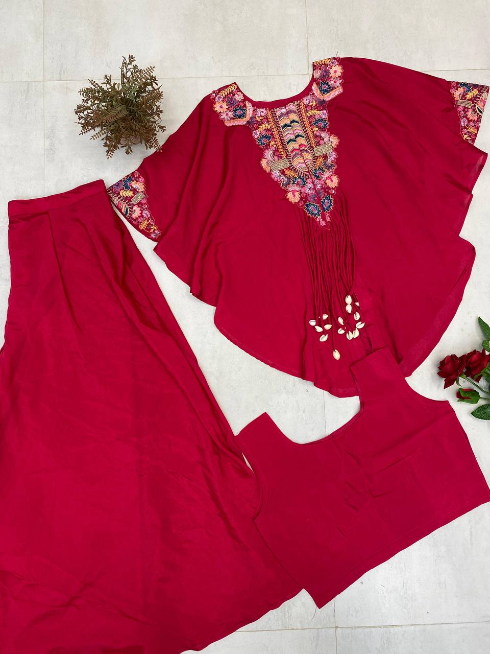 Trendy Indo-Western 3-Piece Set with Sequence Embroidery & Plazzo
