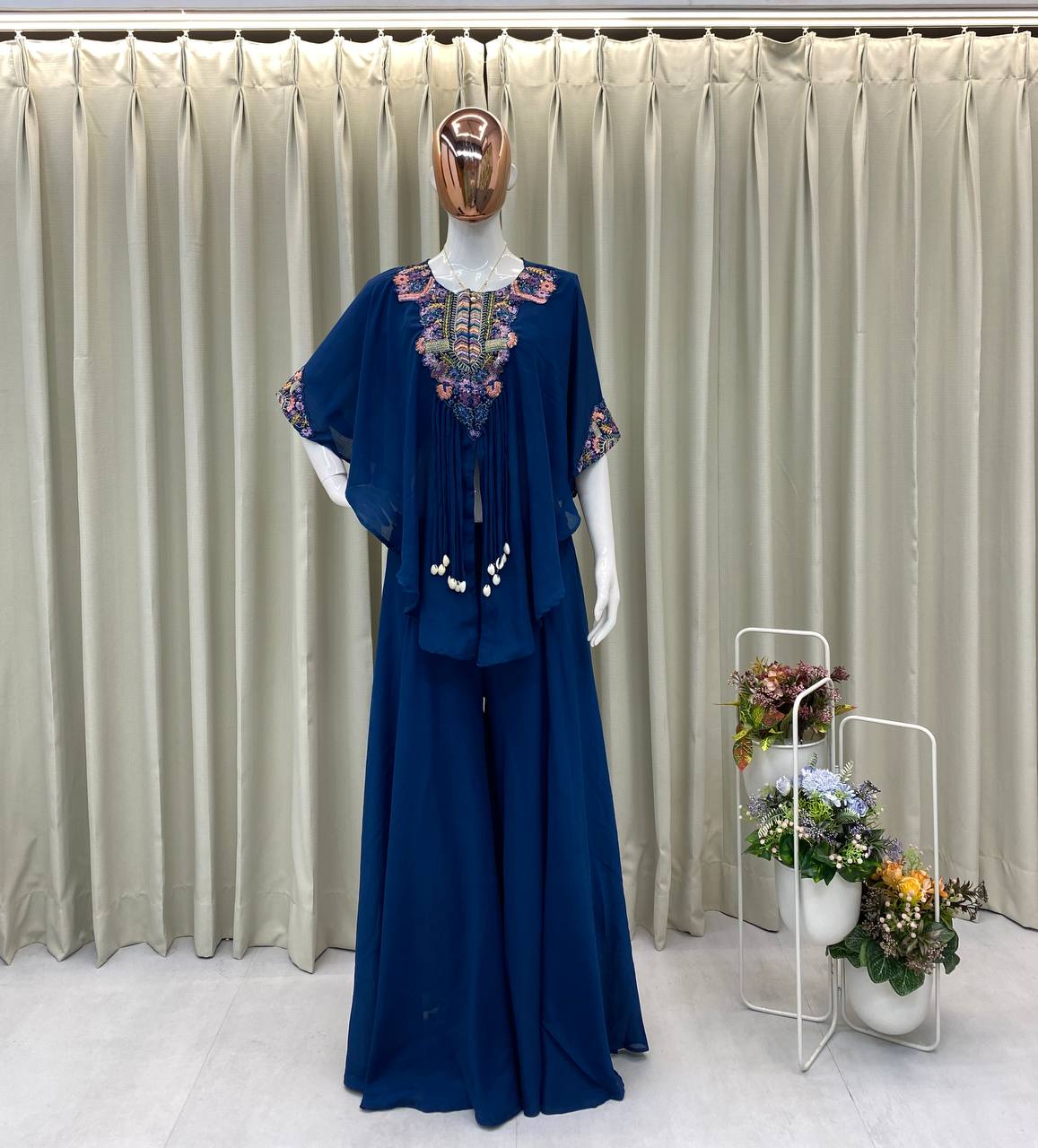 Trendy Indo-Western 3-Piece Set with Sequence Embroidery & Plazzo