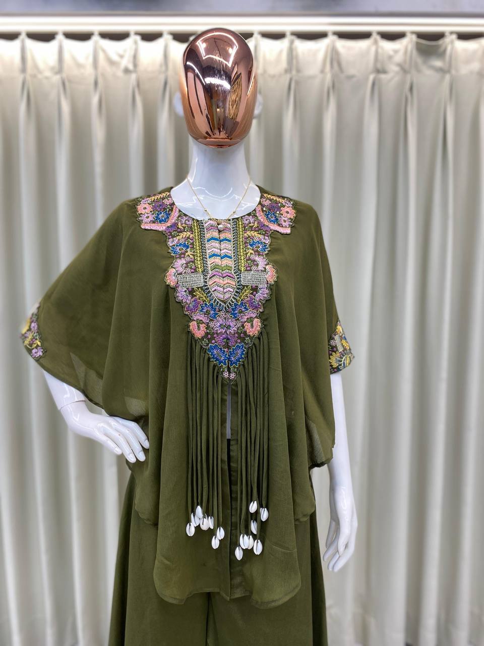 Trendy Indo-Western 3-Piece Set with Sequence Embroidery & Plazzo