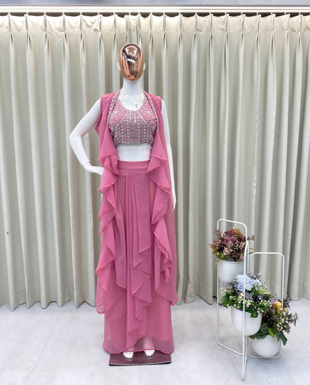 Trendy 3-Piece Western Dhoti Set with Embroidered Blouse & Koti – Perfect for Wedding Season