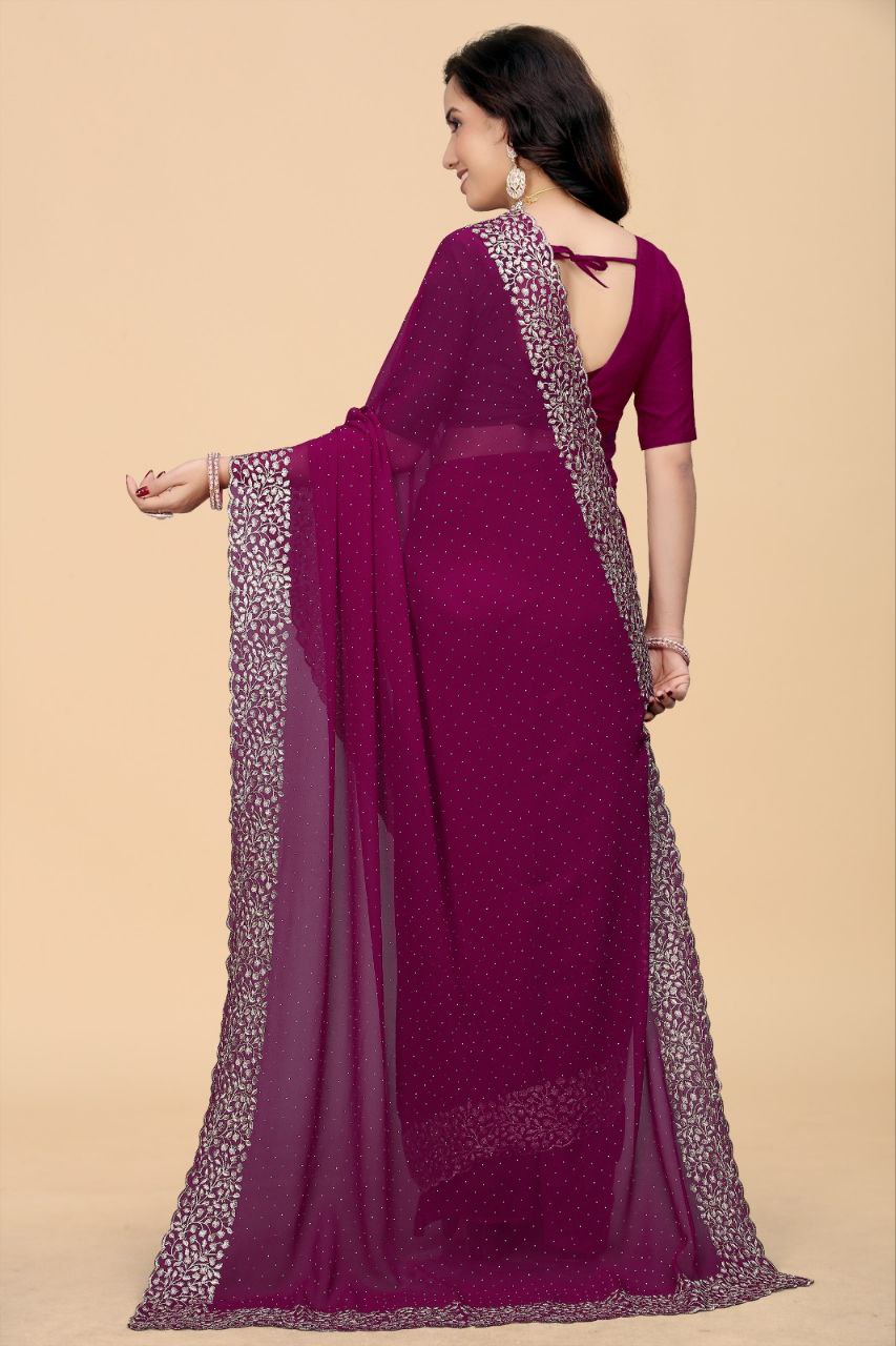 Magenta Georgette Saree with Embellished Border
