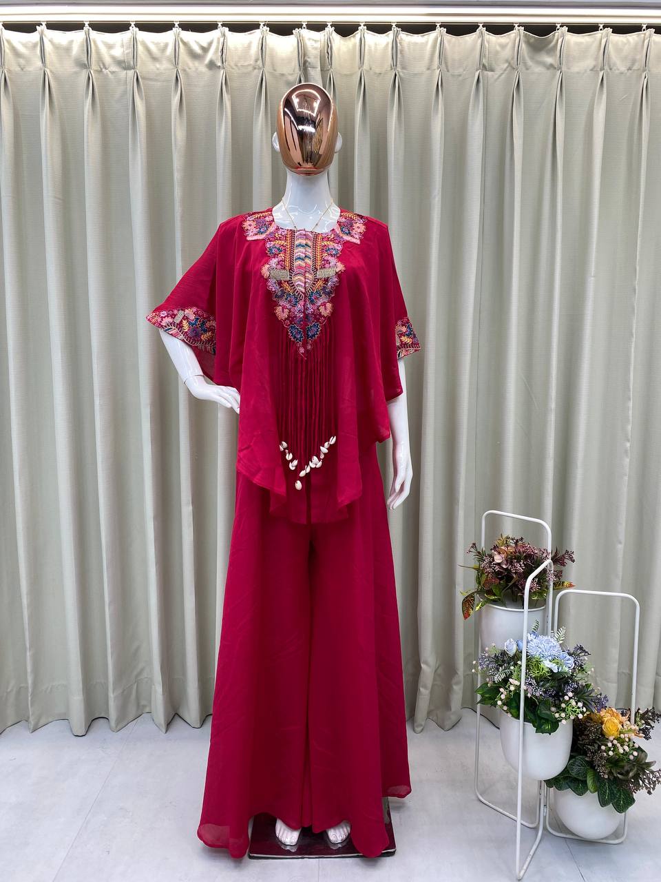 Trendy Indo-Western 3-Piece Set with Sequence Embroidery & Plazzo