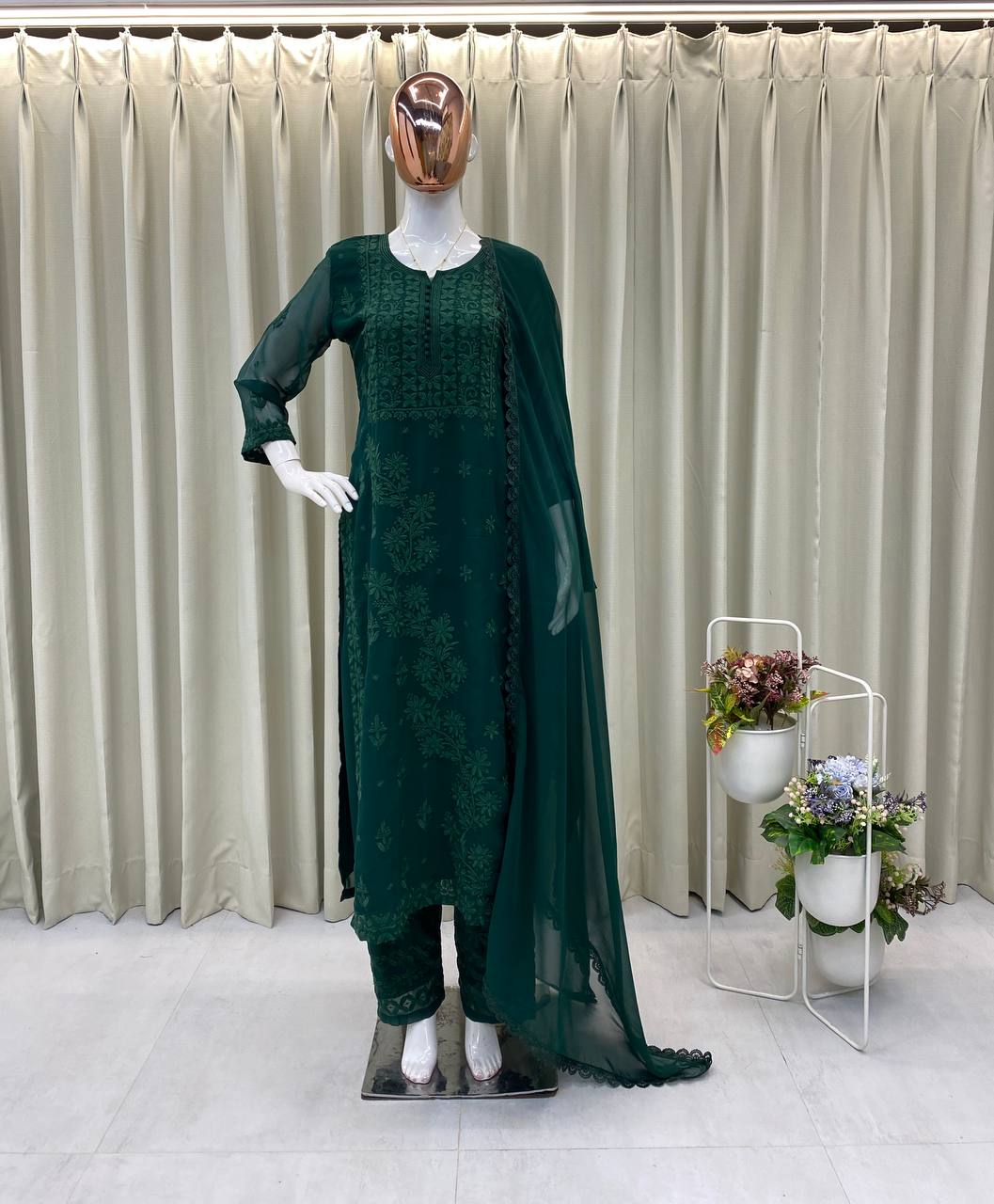 Exclusive Georgette Embroidered Suit Set with GPO Lace Dupatta