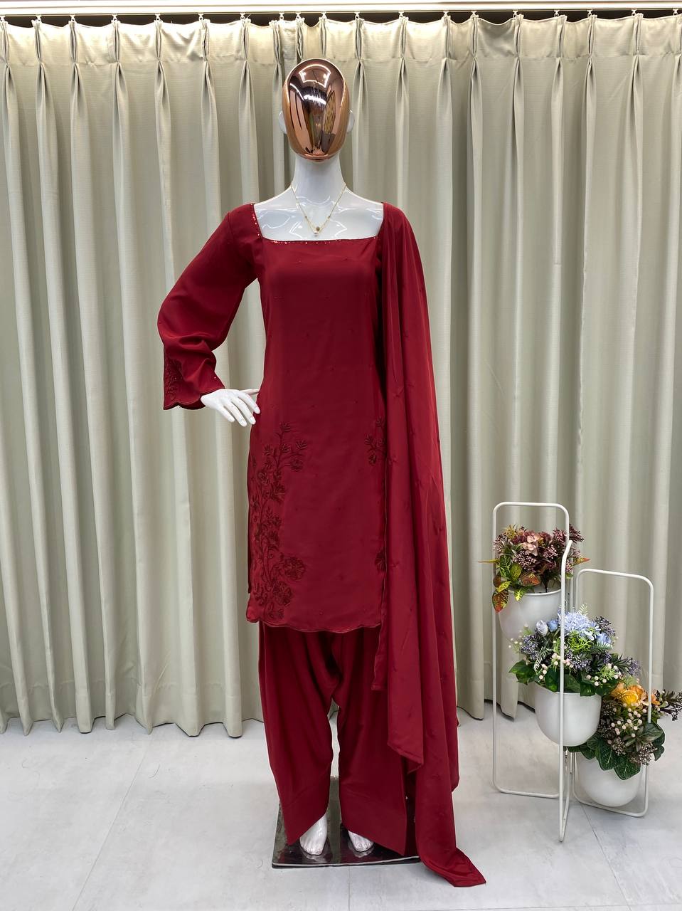 Trending 3-Piece Farsi Salwar Suit in Crepe Silk with Sequence Embroidery