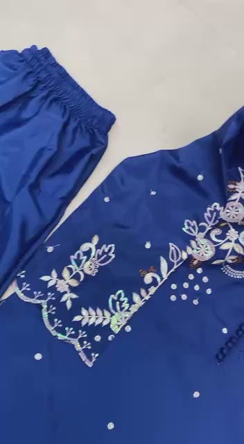Designer 3-Piece Farsi Salwar Suit in French Crepe with Embroidery Work