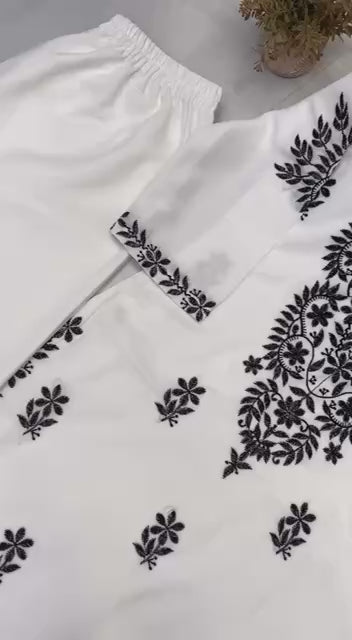 Stylish Maslin Kurta with Palazzo Set – Embroidery Work