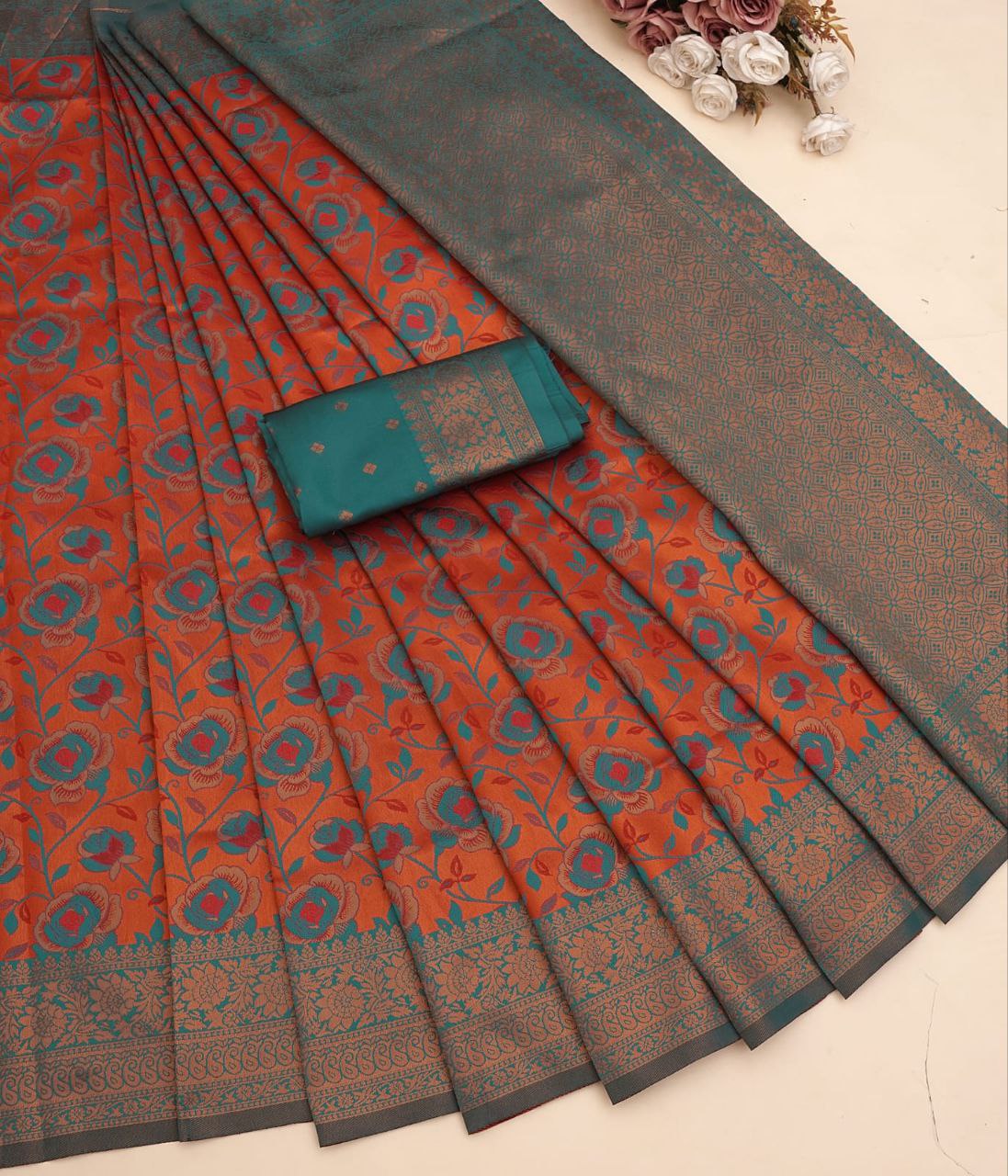Elegant Banarasi Silk Saree with Matching Blouse – Design No. JG-1002