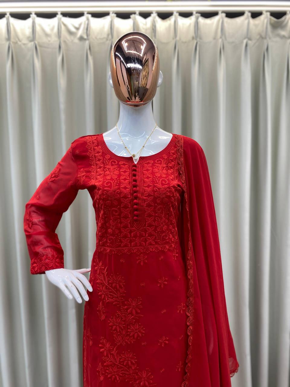 Exclusive Georgette Embroidered Suit Set with GPO Lace Dupatta