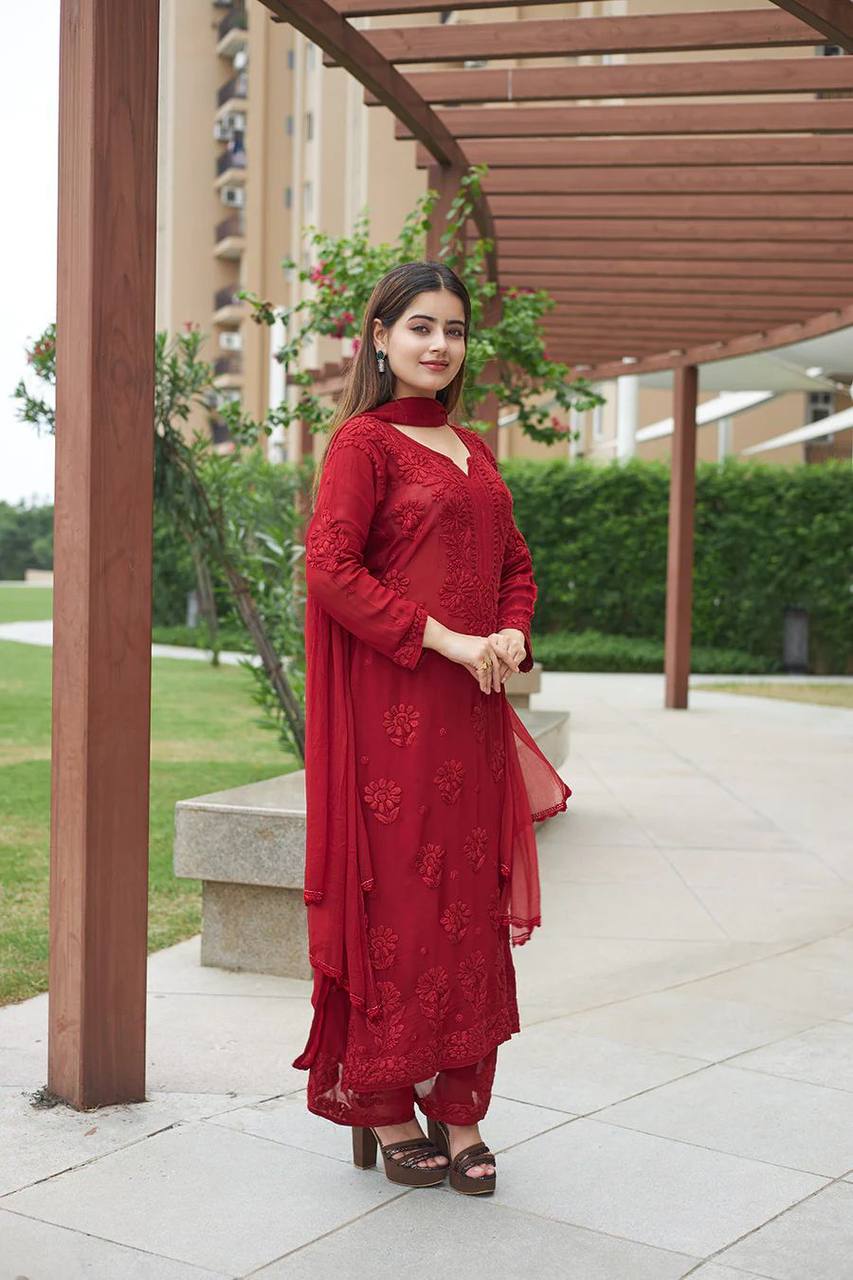Exclusive Faux Georgette Embroidered Suit Set with GPO Lace Dupatta