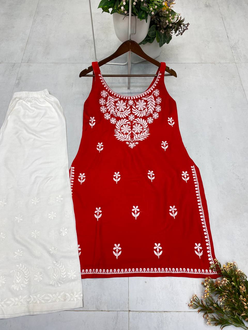 Designer Rayon Embroidered Top and Plazzo Set | Comfortable Daily & Casual Wear