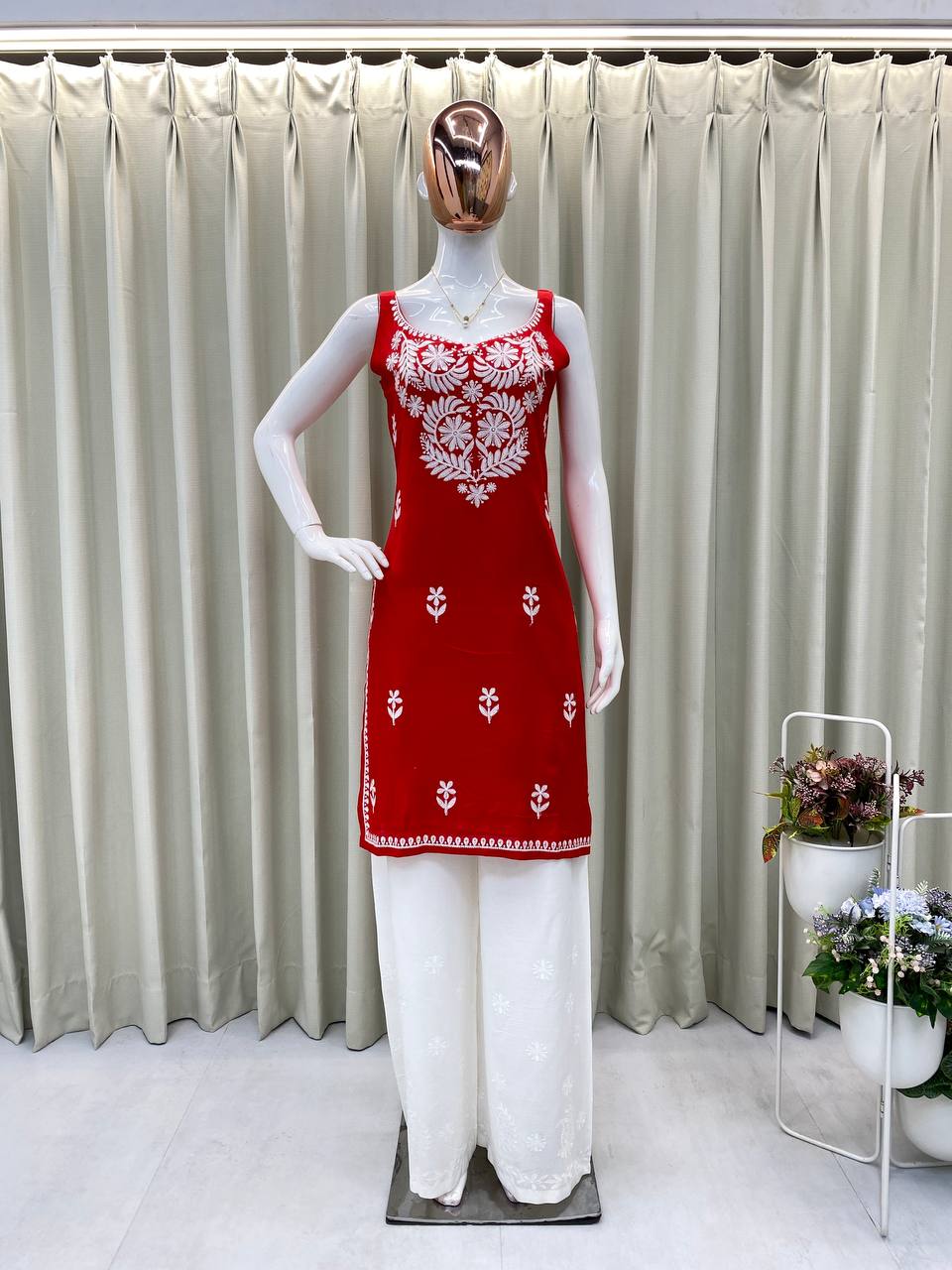 Designer Rayon Embroidered Top and Plazzo Set | Comfortable Daily & Casual Wear