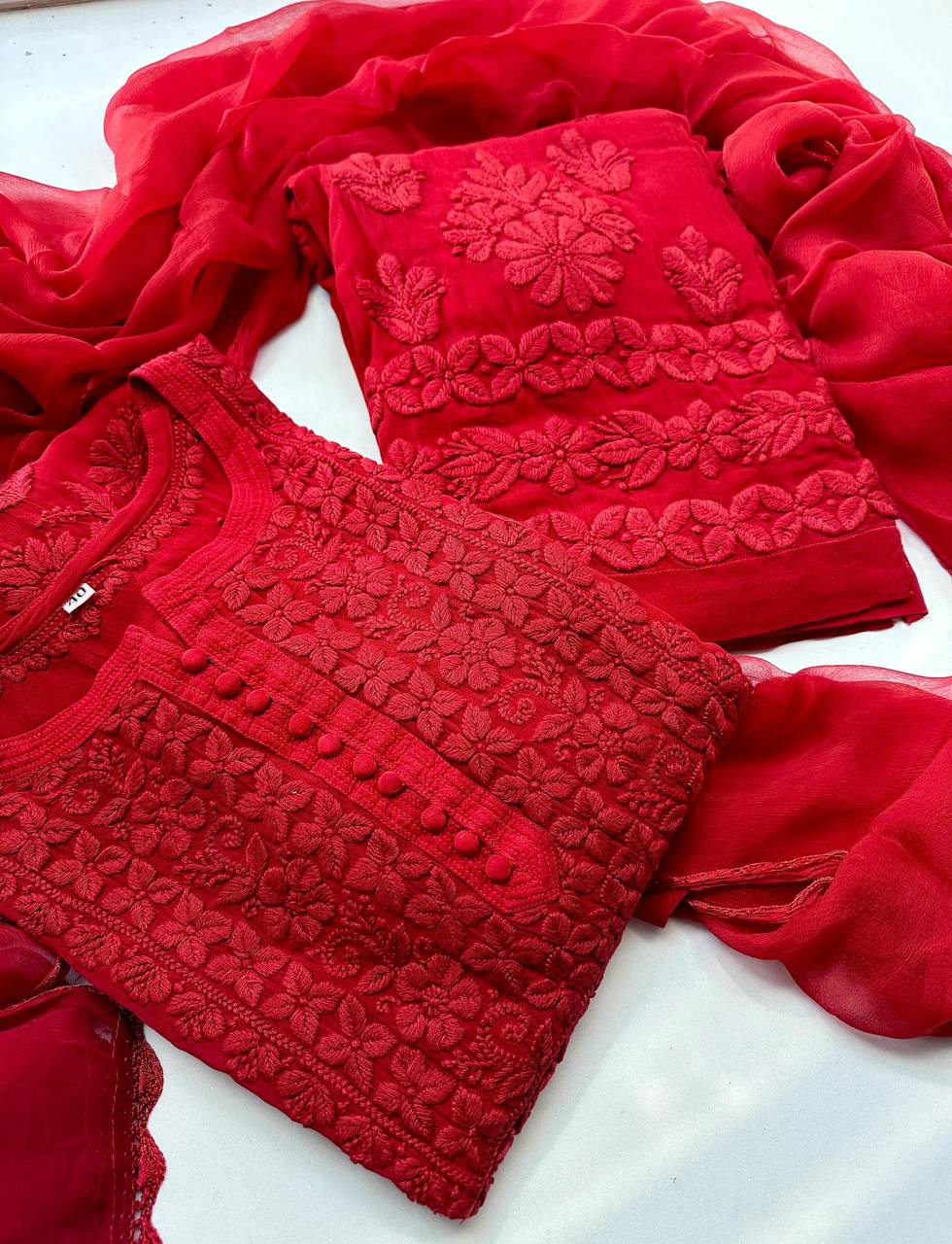 Exclusive Georgette Embroidered Suit Set with GPO Lace Dupatta