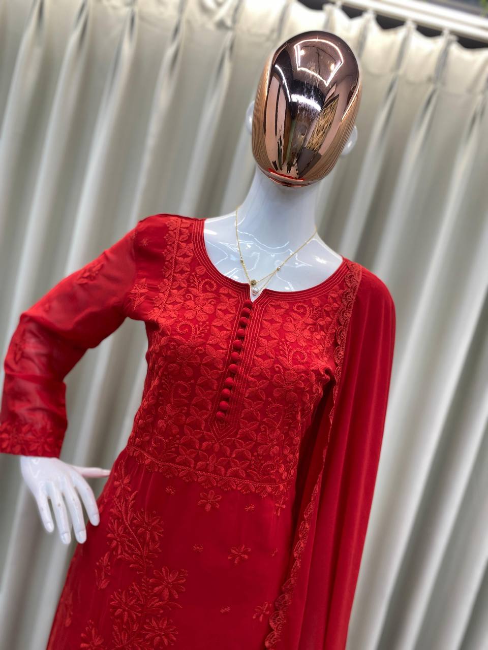 Exclusive Georgette Embroidered Suit Set with GPO Lace Dupatta