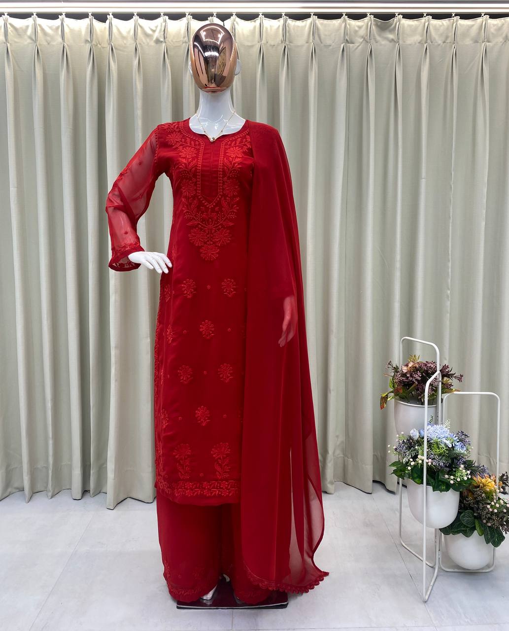 Exclusive Faux Georgette Embroidered Suit Set with GPO Lace Dupatta