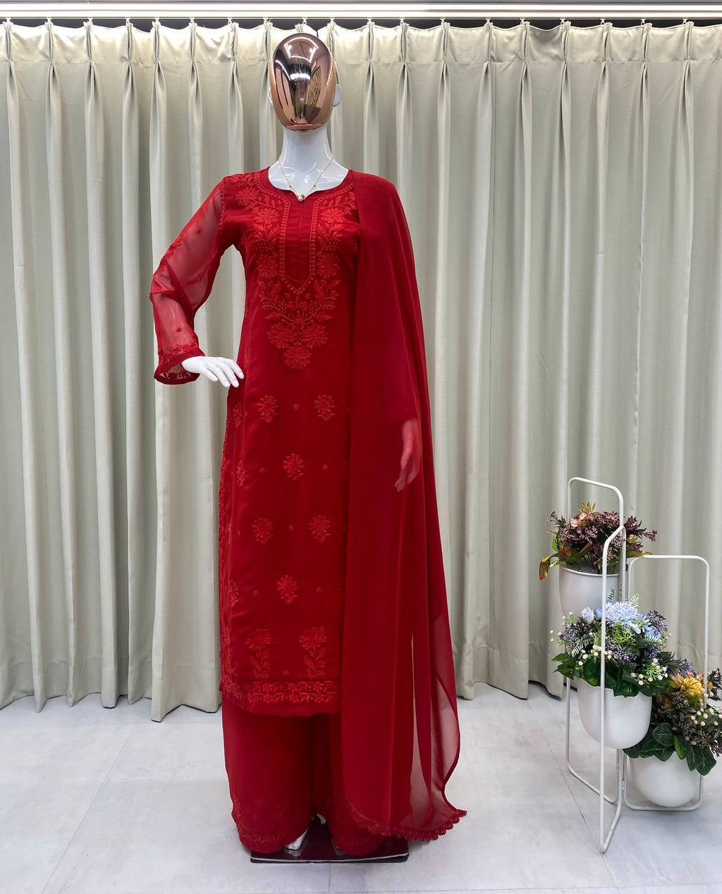 Exclusive Faux Georgette Embroidered Suit Set with GPO Lace Dupatta