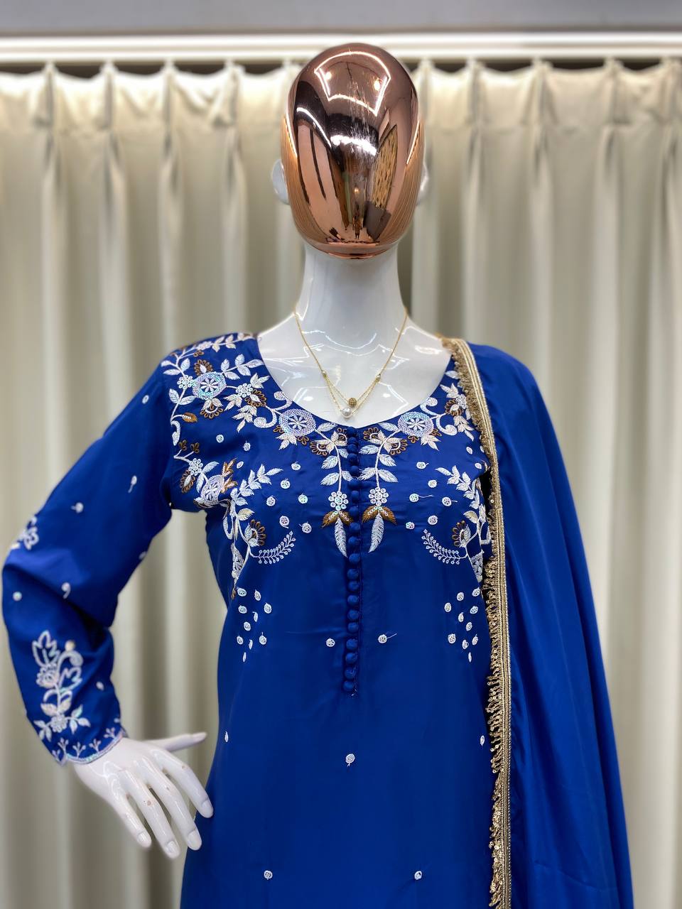 Designer 3-Piece Farsi Salwar Suit in French Crepe with Embroidery Work