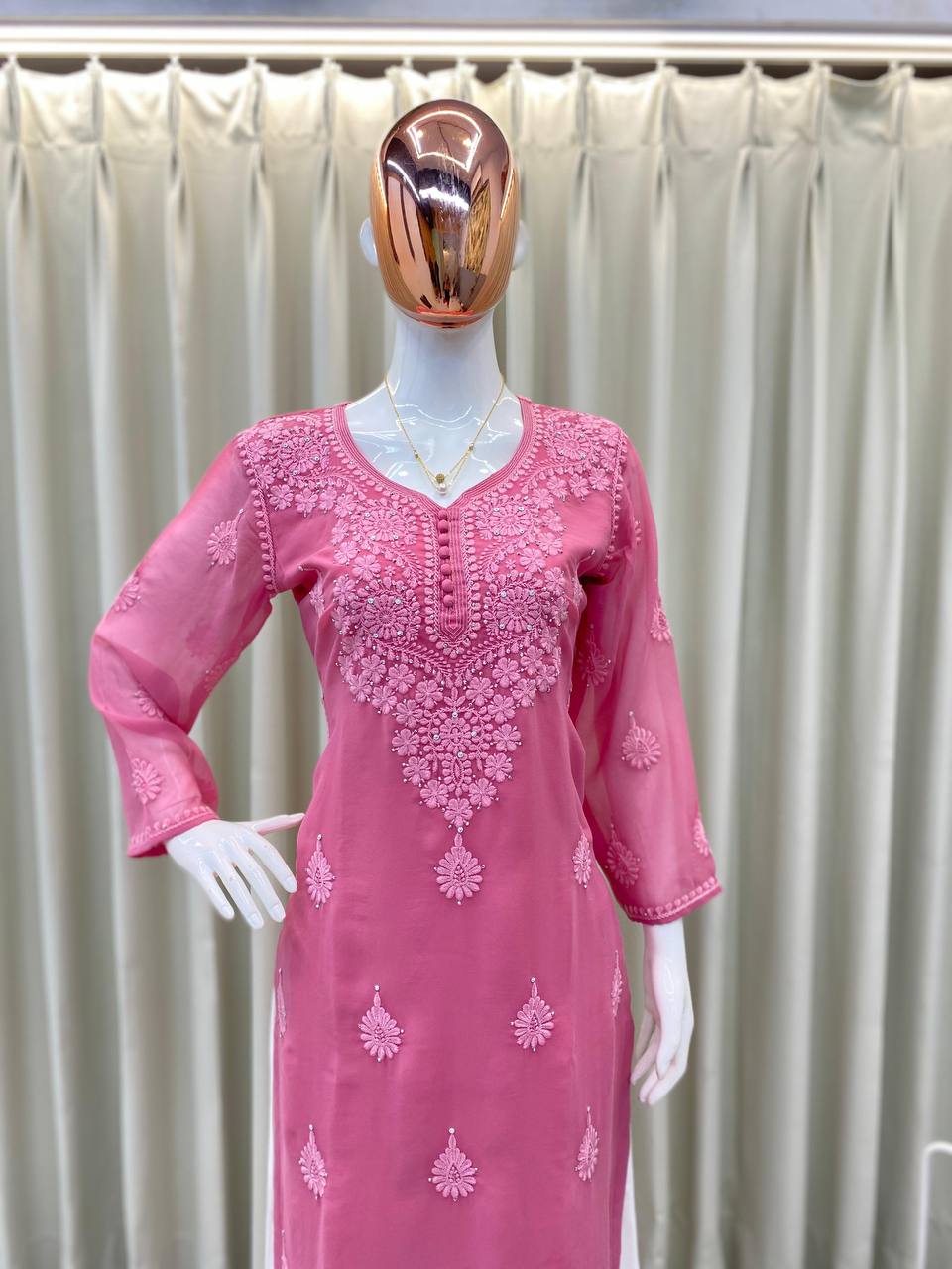 Designer Summer Georgette Embroidered Top with Rayon Plazzo | Cotton Thread & Diamond Work