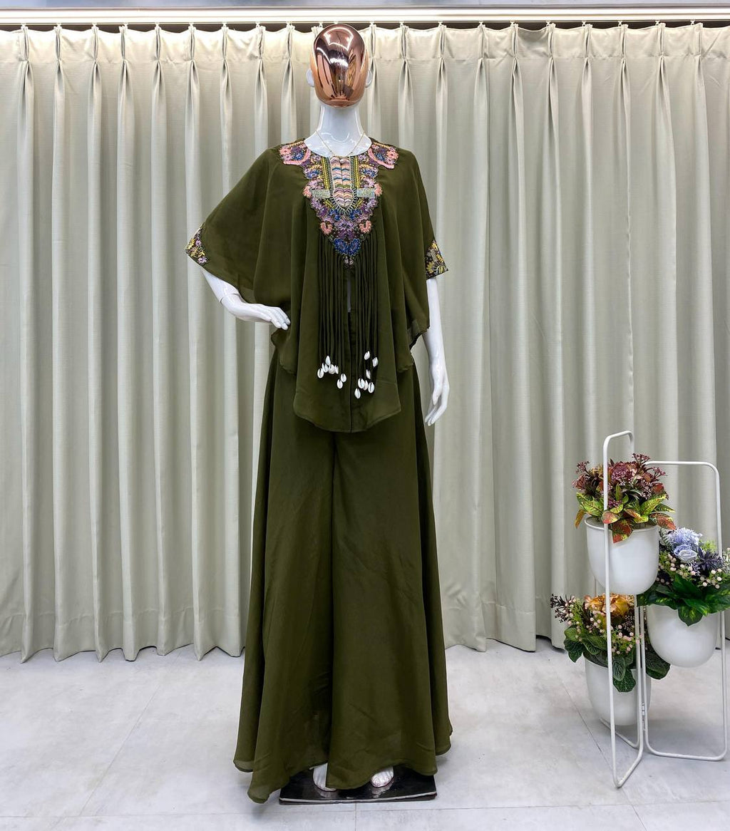 Trendy Indo-Western 3-Piece Set with Sequence Embroidery & Plazzo