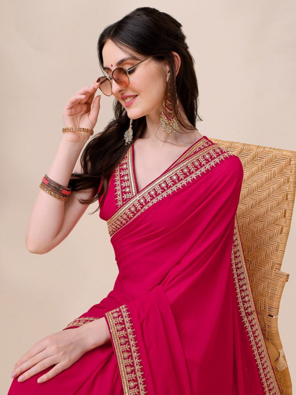 Graceful Fox Georgette Saree with Embroidery & Cutwork Lace – Perfect for Festive & Wedding Wear