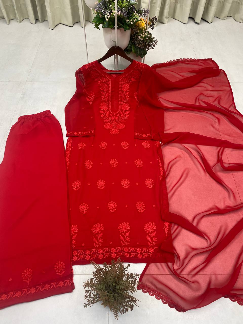 Exclusive Faux Georgette Embroidered Suit Set with GPO Lace Dupatta