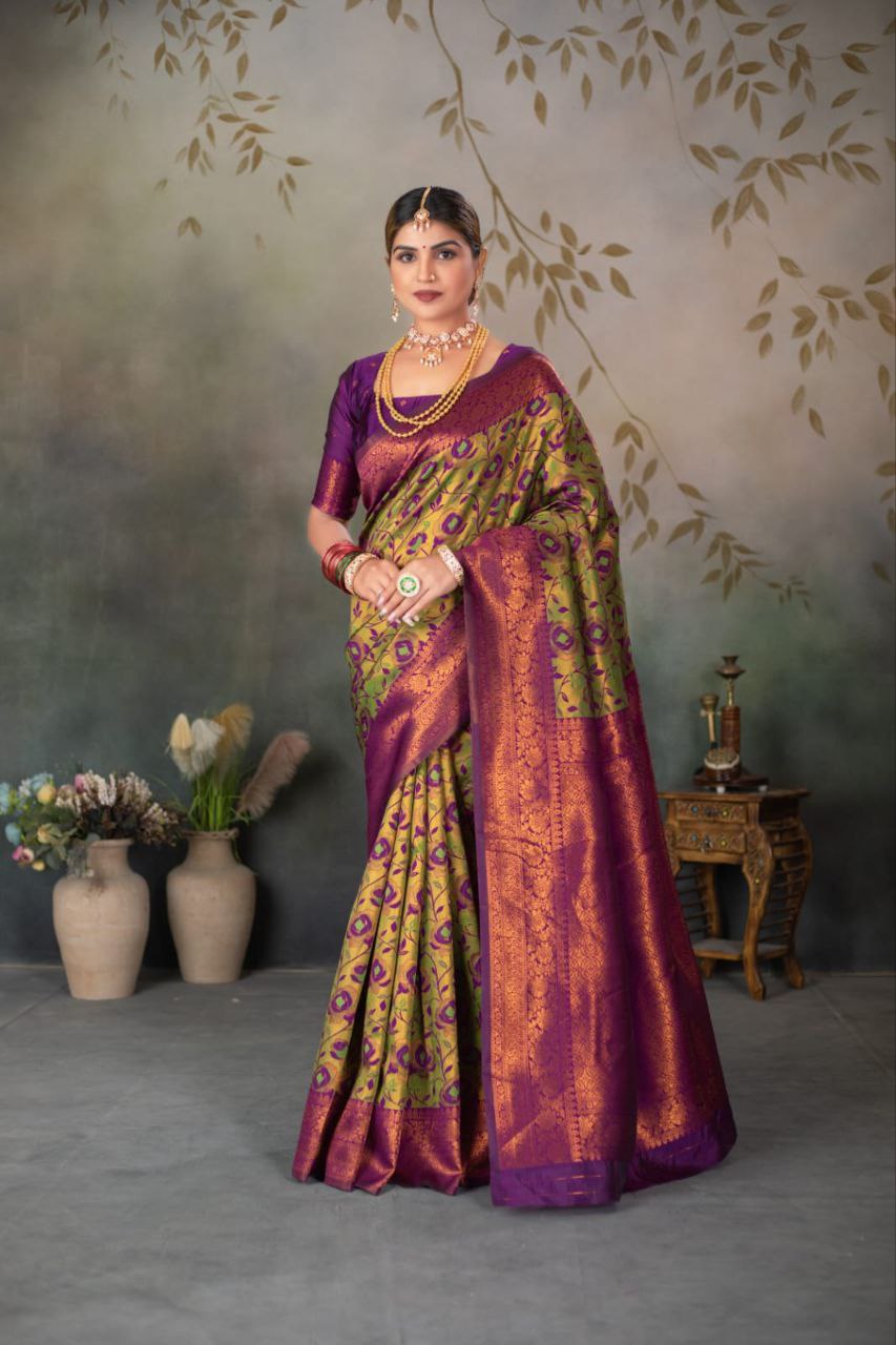 Elegant Banarasi Silk Saree with Matching Blouse – Design No. JG-1002