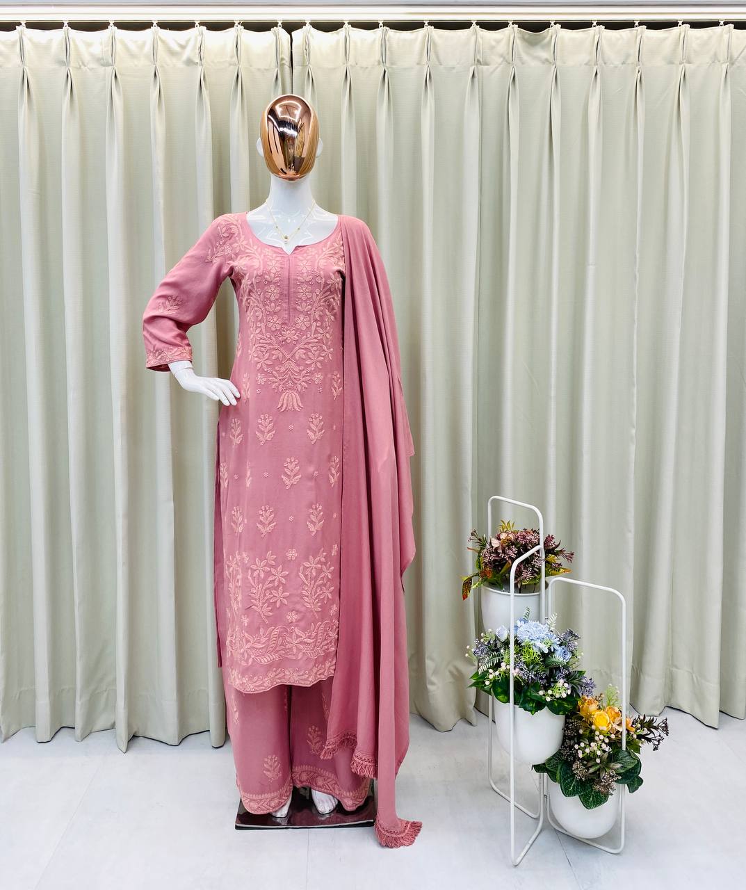 Exclusive Rayon Embroidered Kurta Plazzo Set with Dupatta | Comfortable Regular Wear