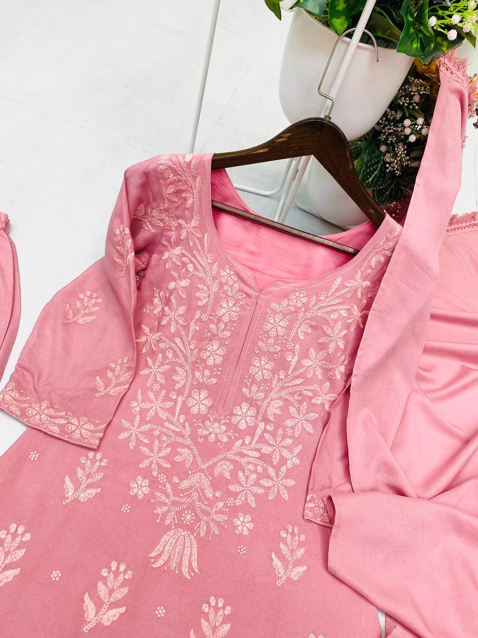 Exclusive Rayon Embroidered Kurta Plazzo Set with Dupatta | Comfortable Regular Wear