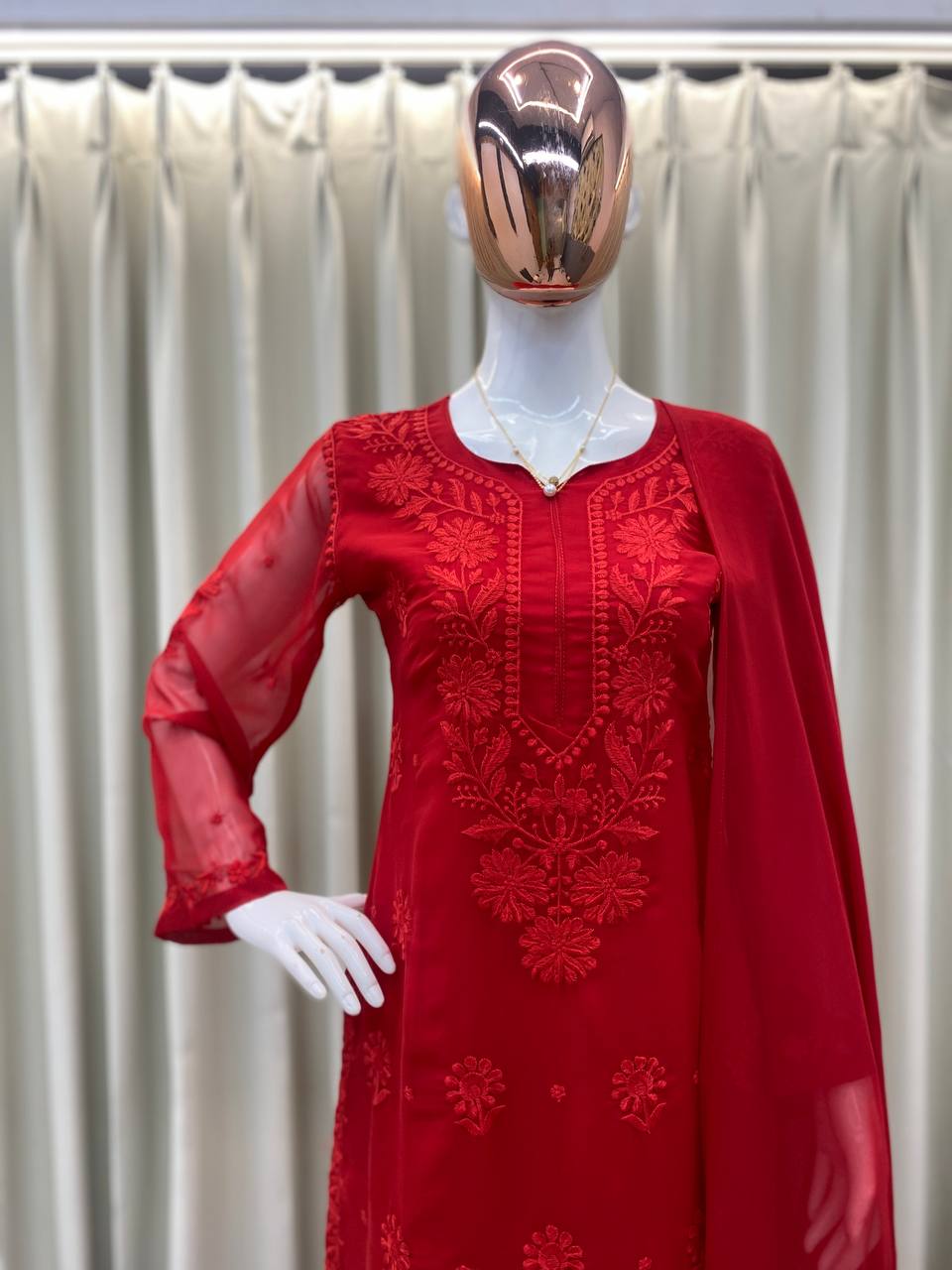 Exclusive Faux Georgette Embroidered Suit Set with GPO Lace Dupatta