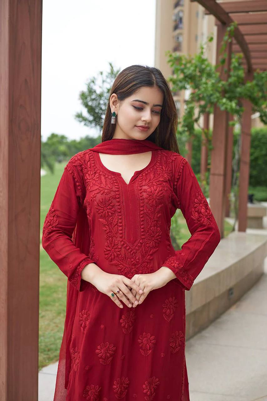 Exclusive Faux Georgette Embroidered Suit Set with GPO Lace Dupatta