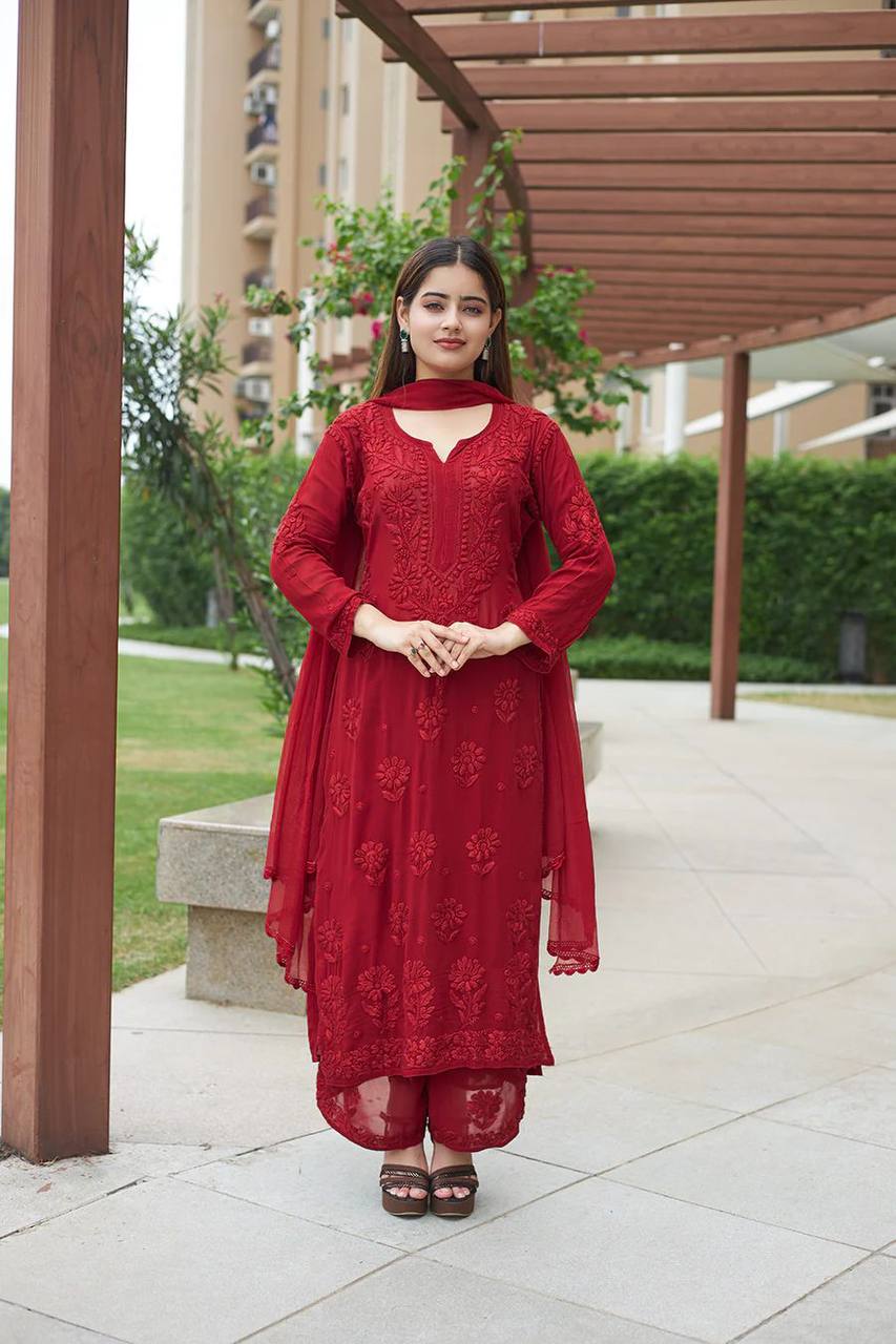 Exclusive Faux Georgette Embroidered Suit Set with GPO Lace Dupatta
