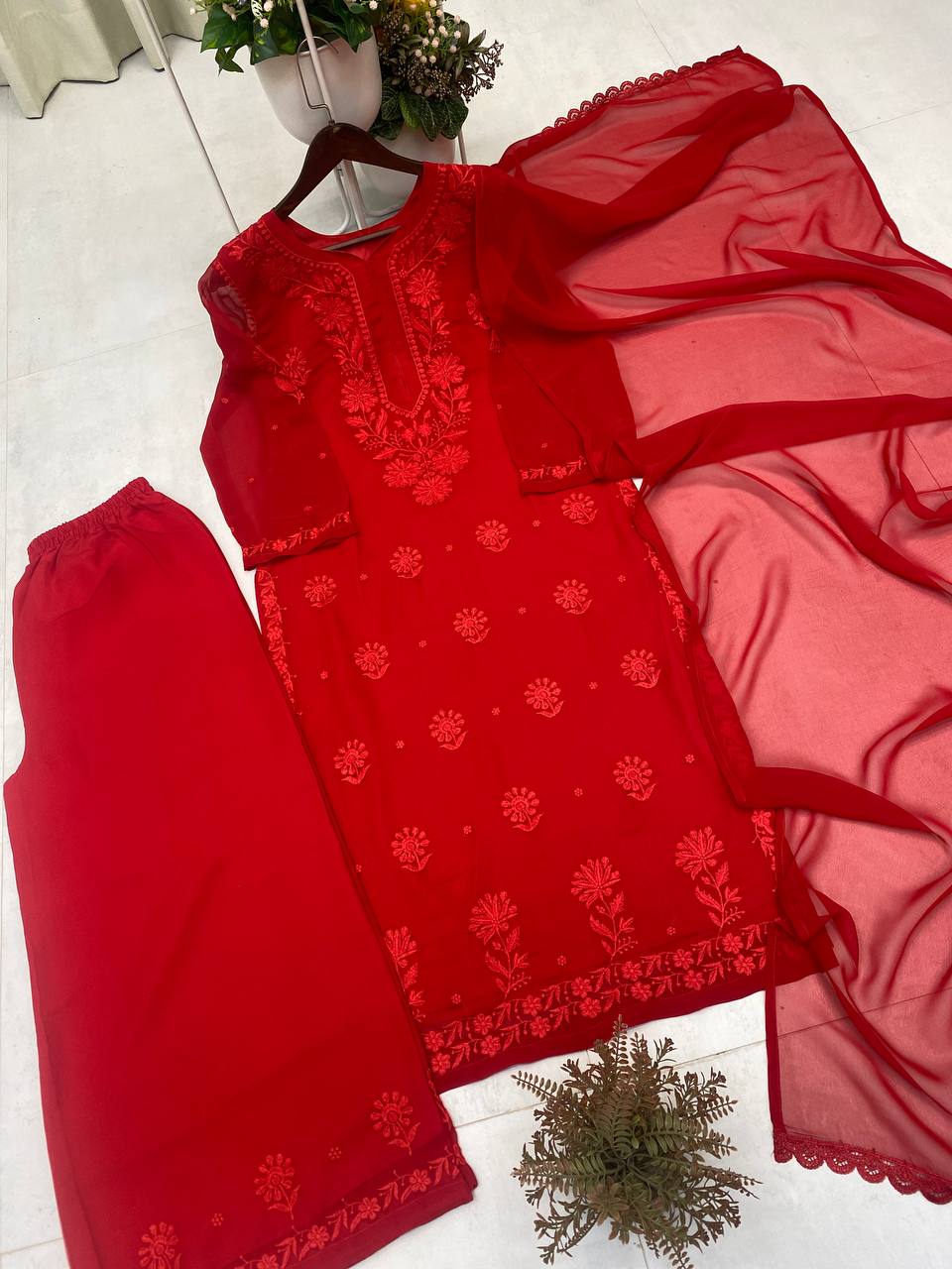 Exclusive Faux Georgette Embroidered Suit Set with GPO Lace Dupatta