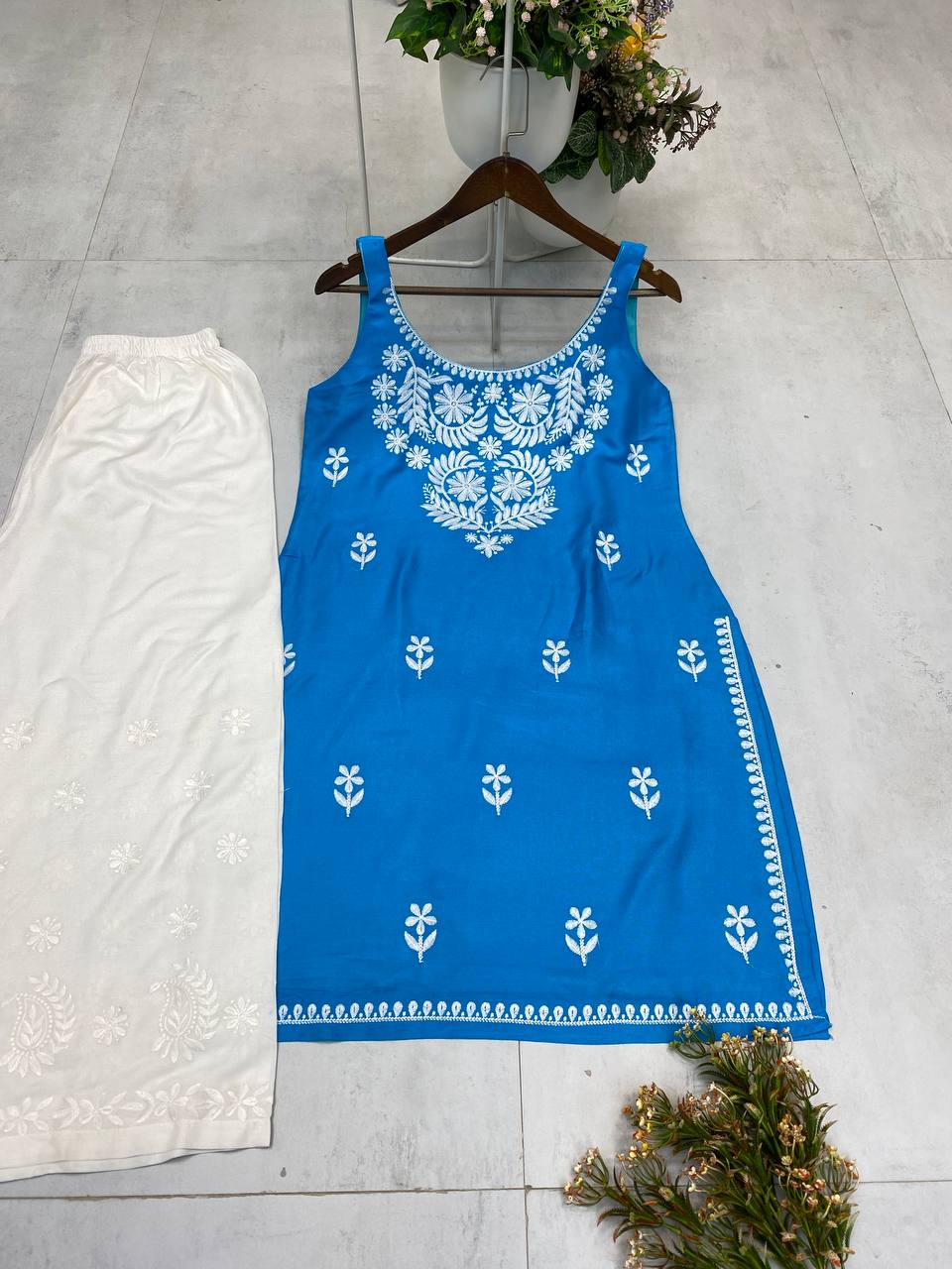 Designer Rayon Embroidered Top and Plazzo Set | Comfortable Daily & Casual Wear