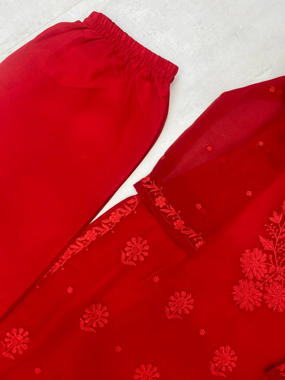 Exclusive Faux Georgette Embroidered Suit Set with GPO Lace Dupatta